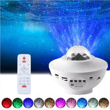 10-Lighting Color Star Projector Light with Bluetooth Music and Rotating with Water Ripple Effect White