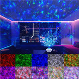 10-Lighting Color Star Projector Light with Bluetooth Music and Rotating with Water Ripple Effect White