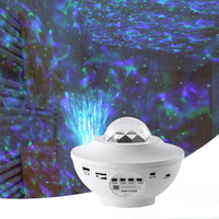10-Lighting Color Star Projector Light with Bluetooth Music and Rotating with Water Ripple Effect White
