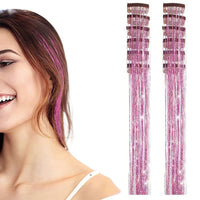 12-Piece Hair Tinsel Clip Kit Sparkly Fairy Hair Extensions for Glamorous Styling Pink