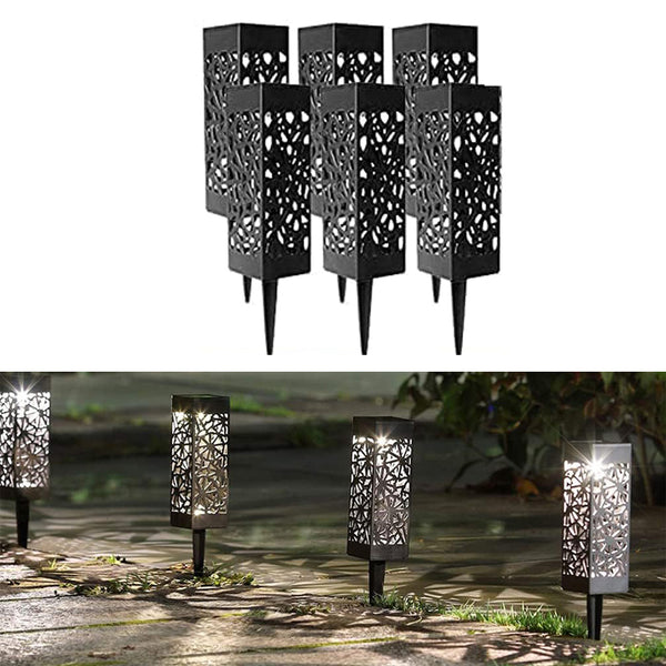 6Pcs Solar Stake Lights Hollow Carved Patio Walkway Lamp Outdoor Garden Decor White