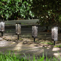 6Pcs Solar Stake Lights Hollow Carved Patio Walkway Lamp Outdoor Garden Decor White