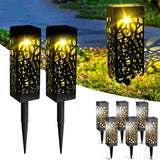 6Pcs Solar Stake Lights Hollow Carved Patio Walkway Lamp Outdoor Garden Decor Warm