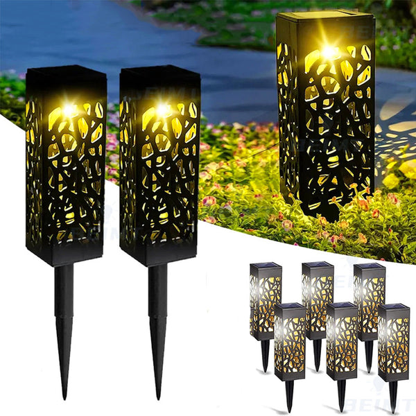 6Pcs Solar Stake Lights Hollow Carved Patio Walkway Lamp Outdoor Garden Decor Warm