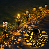 6Pcs Solar Stake Lights Hollow Carved Patio Walkway Lamp Outdoor Garden Decor Warm