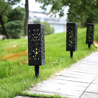 6Pcs Solar Stake Lights Hollow Carved Patio Walkway Lamp Outdoor Garden Decor White
