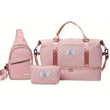 3 PCS Travel Duffle Bag Set with Shoe Compartment Pink