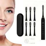 Electric Sonic Toothbrush Kit for Travel Trip Rechargeable Smart 6-Speed Toothbrush with 8 Heads Black