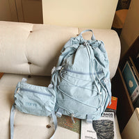 2-in-1 Hiking Backpack Set Packable Water Resistant Daypack with Small Pouch Blue