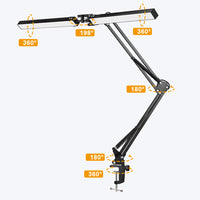 USB Powered Dual-Head LED Desk Lamp with Adjustable Clamp Base Dimmable Night Light for Study Reading Working