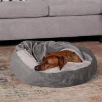Round Donut Dog Bed Washable Plush Hooded Pet Nest