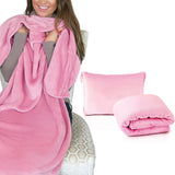 2-in-1 Travel Blanket Airplane Comfort Blanket and Pillow Pink