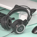 RGB Lighting Gaming Headset Cat Ear Headphone with Microphone Black