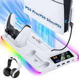 RGB Cooling and Charging Station Controller Charging Dock Headset Holder Compatible with PS5/PS5Pro/Slim/Disc/Digital Console