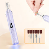 Rechargeable Electric Manicure and Pedicure Kit Cordless Nail Drill with LED Light for Natural/Acrylic Nails Purple