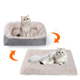 2-in-1 Soft Plush Pet Bed Warming Fluffy Mat for Cats Small Dogs Beige