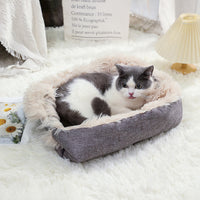 2-in-1 Soft Plush Pet Bed Warming Fluffy Mat for Cats Small Dogs Beige
