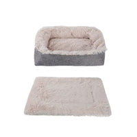 2-in-1 Soft Plush Pet Bed Warming Fluffy Mat for Cats Small Dogs Beige