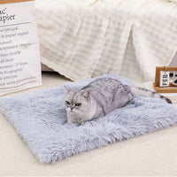 2-in-1 Soft Plush Pet Bed Warming Fluffy Mat for Cats Small Dogs Grey