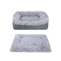 2-in-1 Soft Plush Pet Bed Warming Fluffy Mat for Cats Small Dogs Grey