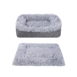 2-in-1 Soft Plush Pet Bed Warming Fluffy Mat for Cats Small Dogs Grey