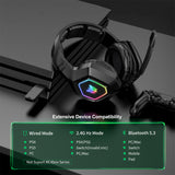 3-Mode RGB Gaming Headphone with Mic Over- ear Headphones Compatible with PS4/PS5/Switch/Mobile/ PC/Mac Black