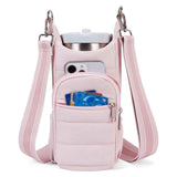 Crossbody Water Bottle Bag for Hiking Travel and Outdoor Walking Pink