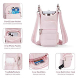 Crossbody Water Bottle Bag for Hiking Travel and Outdoor Walking Pink