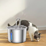 2.2L USB Cat Water Fountain Stainless Steel Pet Drinking Bowl