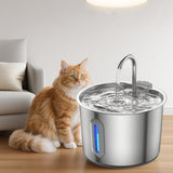 2.2L USB Cat Water Fountain Stainless Steel Pet Drinking Bowl