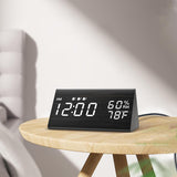 Wooden LED Digital Alarm Clock with USB Power and Night Light Display Black