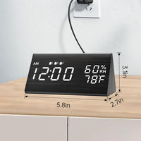 Wooden LED Digital Alarm Clock with USB Power and Night Light Display Black