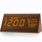 Wooden LED Digital Alarm Clock with USB Power and Night Light Display Brown