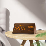 Wooden LED Digital Alarm Clock with USB Power and Night Light Display Brown