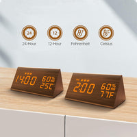 Wooden LED Digital Alarm Clock with USB Power and Night Light Display Brown