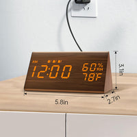 Wooden LED Digital Alarm Clock with USB Power and Night Light Display Brown