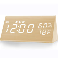 Wooden LED Digital Alarm Clock with USB Power and Night Light Display Bamboo White