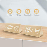 Wooden LED Digital Alarm Clock with USB Power and Night Light Display Bamboo White