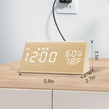 Wooden LED Digital Alarm Clock with USB Power and Night Light Display Bamboo White