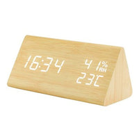 Wooden LED Digital Alarm Clock with USB Power and Night Light Display Bamboo White