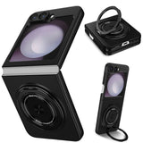 Shockproof Folding Case for Samsung Galaxy Z Flip7 with 360-Degree Ring Stand Black