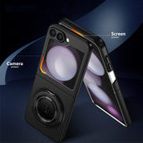 Shockproof Folding Case for Samsung Galaxy Z Flip7 with 360-Degree Ring Stand Black