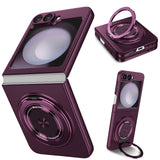 Shockproof Folding Case for Samsung Galaxy Z Flip7 with 360-Degree Ring Stand Wine Red