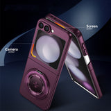 Shockproof Folding Case for Samsung Galaxy Z Flip7 with 360-Degree Ring Stand Wine Red