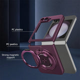 Shockproof Folding Case for Samsung Galaxy Z Flip7 with 360-Degree Ring Stand Wine Red