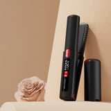 Cordless Ionic Hair Straightener Brush 2-in-1 Flat Iron for Straightening & Curling Black Red