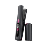 Cordless Ionic Hair Straightener Brush 2-in-1 Flat Iron for Straightening & Curling Black Pink