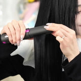 Cordless Ionic Hair Straightener Brush 2-in-1 Flat Iron for Straightening & Curling Black Pink