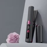 Cordless Ionic Hair Straightener Brush 2-in-1 Flat Iron for Straightening & Curling Black Pink