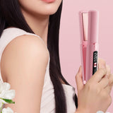Cordless Ionic Hair Straightener Brush 2-in-1 Flat Iron for Straightening & Curling Pink